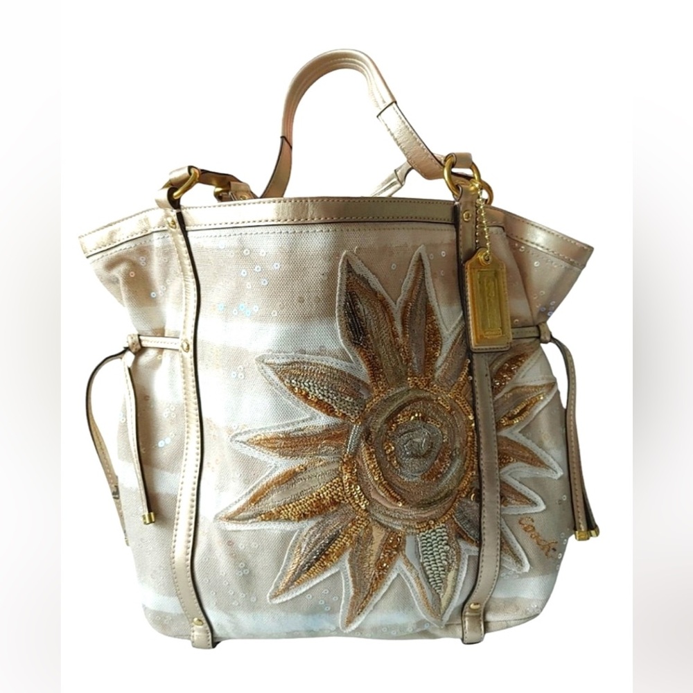 Coach Cream and Gold Tote Bag